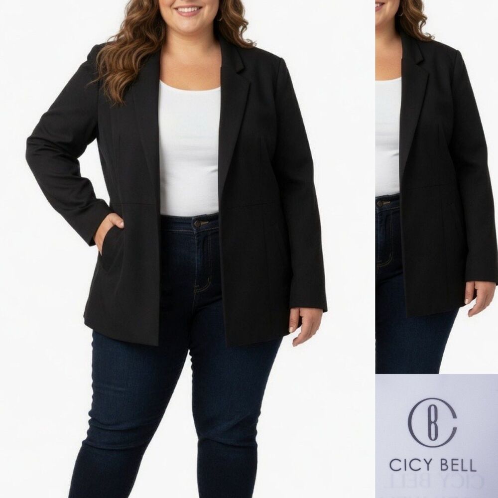 Cicy Bell Women’s Blazer 2XL Black Open Front Office Work Jacket NWT
